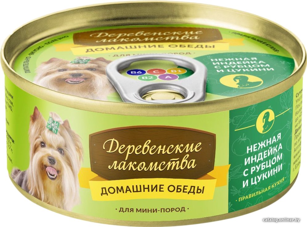 Консервированный корм для собак Деревенские лакомства Домашние обеды: нежная индейка с рубцом и цукини 0.1 кг