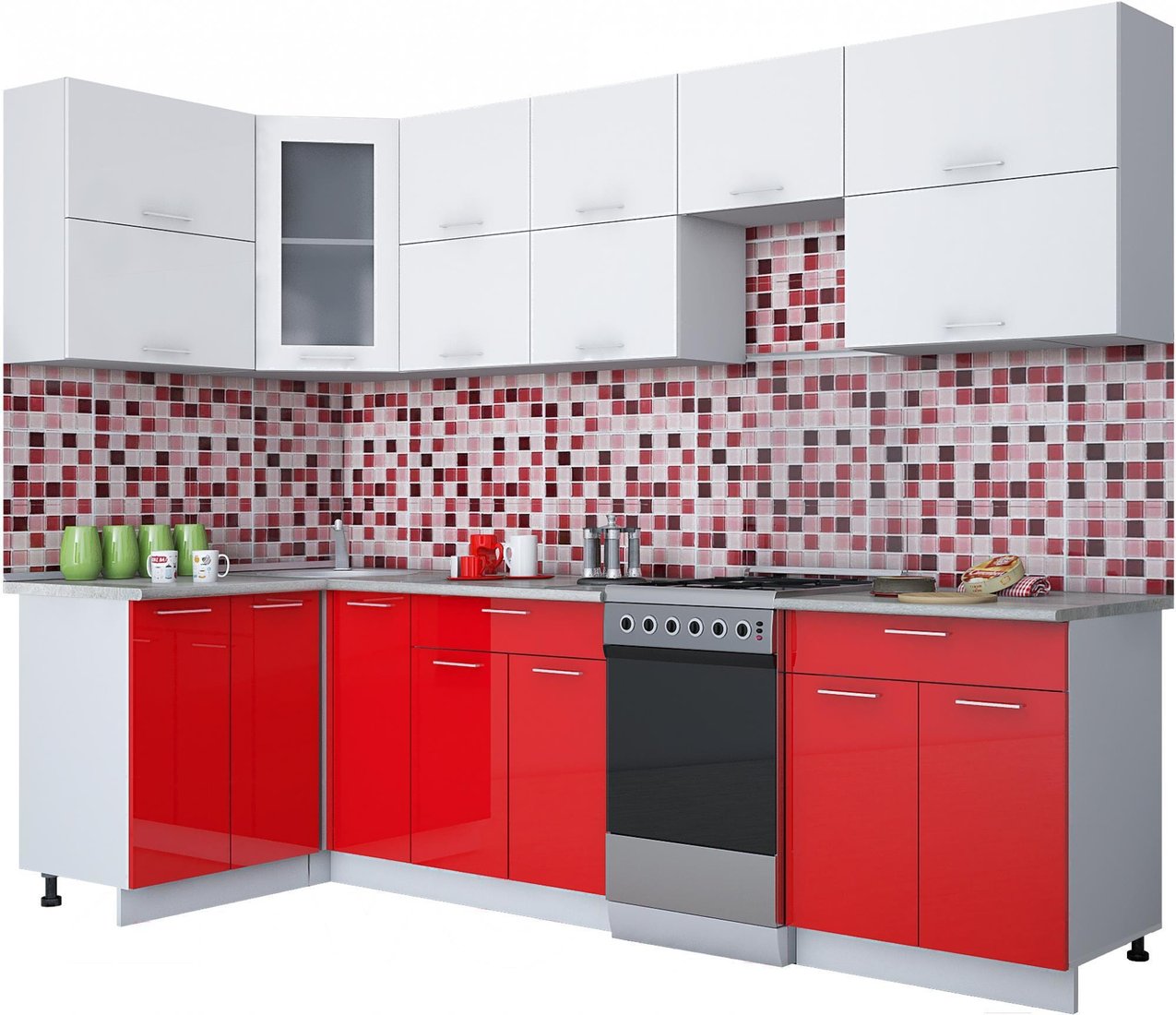 

Готовая кухня Интерлиния Мила Gloss 50-12x28 (белый/красный глянец)