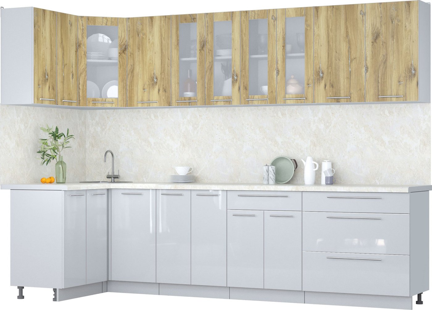 

Готовая кухня Интерлиния Мила Пластик 1.2x3.0 (дуб эпоксид/туманный глянец/опал светлый)