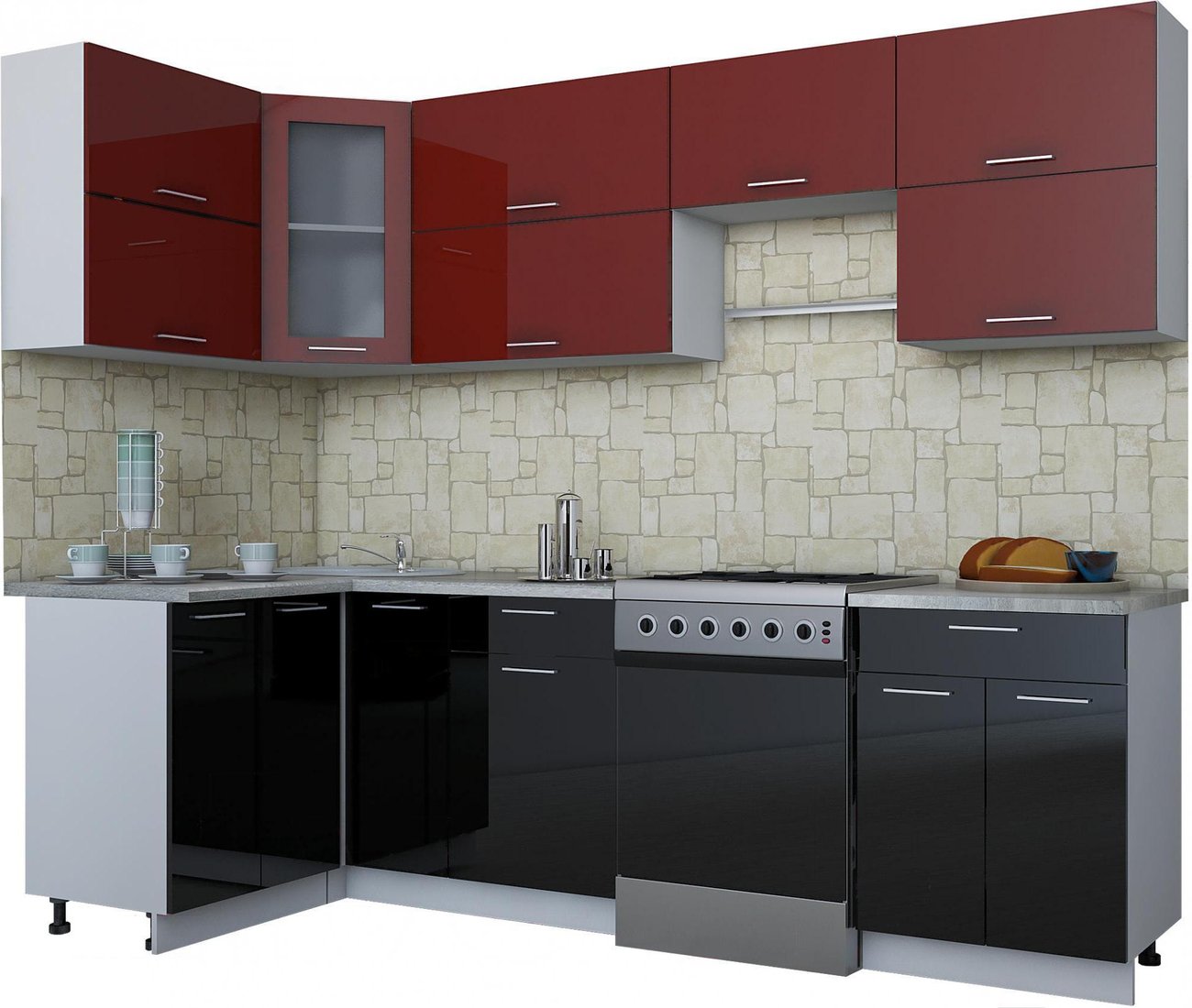 

Готовая кухня Интерлиния Мила Gloss 60-12x26 (бордовый/черный глянец)