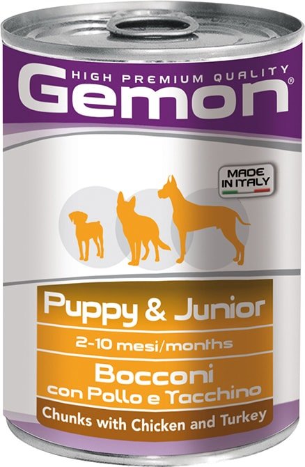 

Консервированный корм для собак Gemon Puppy & Junior Chunks Chicken and Turkey 415 г