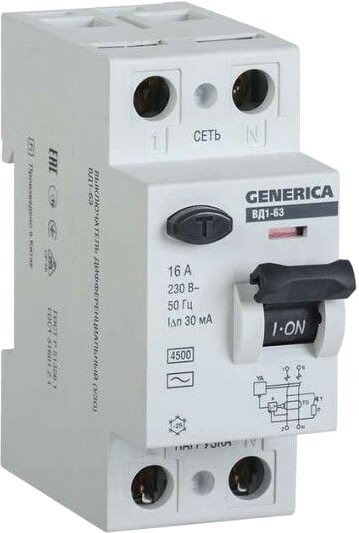 

Устройство защитного отключения Generica ВД1-63 2Р 16А 30мА MDV15-2-016-030