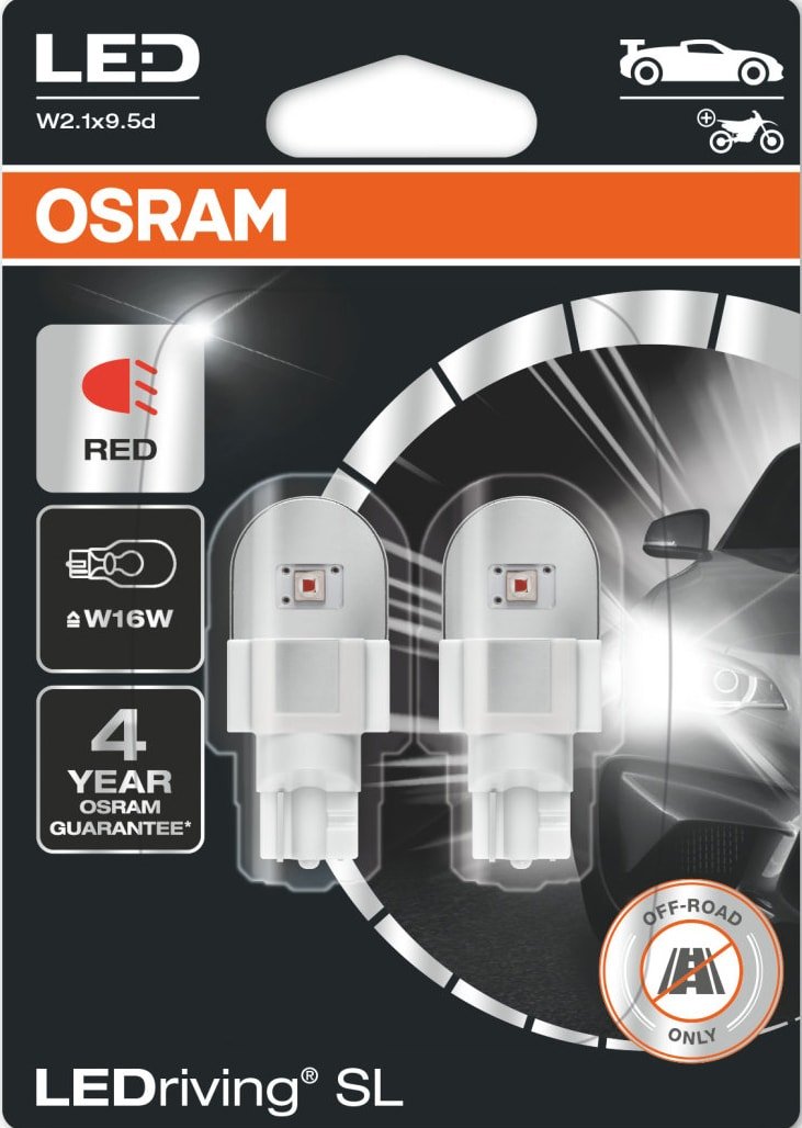 

Светодиодная лампа Osram W16W LEDriving Red 2шт