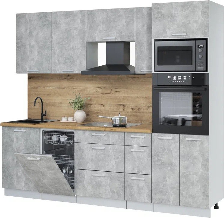 

Готовая кухня Интерлиния Мила Лайт 2.45-ПМ3 (бетон/бетон/дуб бунратти)