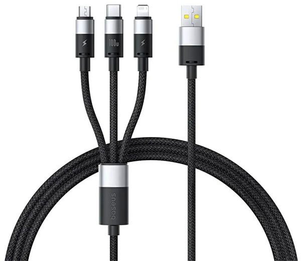 

Кабель Baseus StarSpeed One-for-Three Fast Charging Cable USB Type-A - USB Type-C/microUSB/Lightning (1.5 м, черный)
