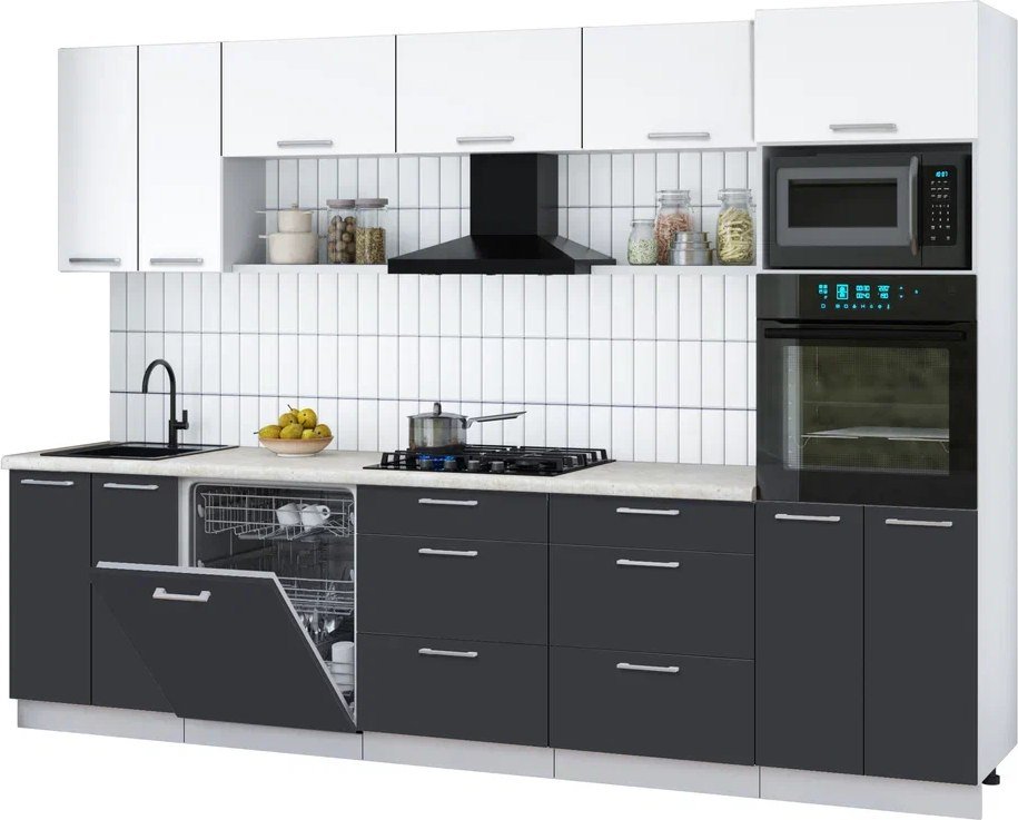 

Готовая кухня Интерлиния Мила Gloss 3.0-ПМ1 (пепел/белый/опал светлый)