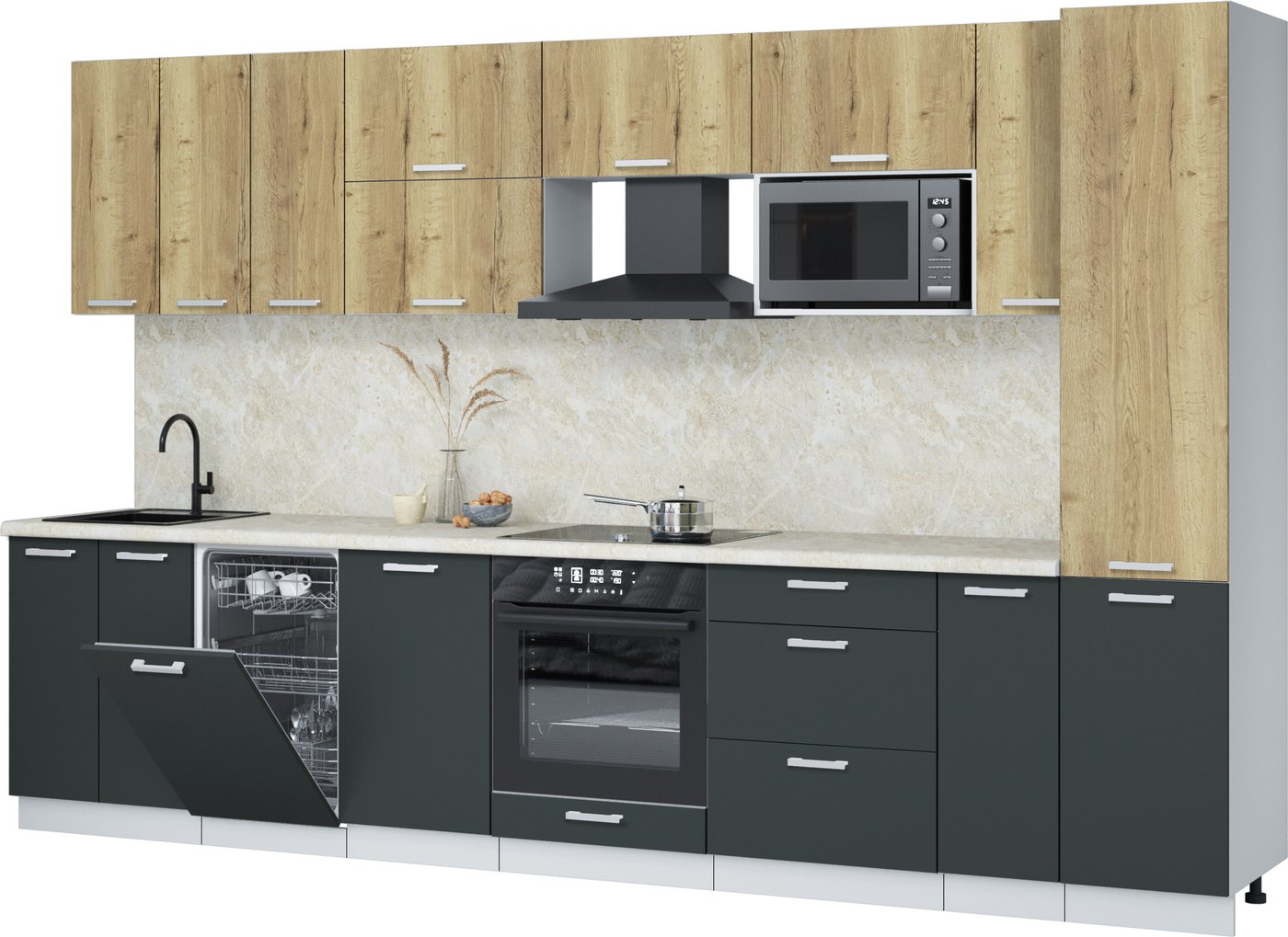 

Готовая кухня Интерлиния Мила Лайт 3.4-ПМ4 (дуб золотой/антрацит/опал светлый)