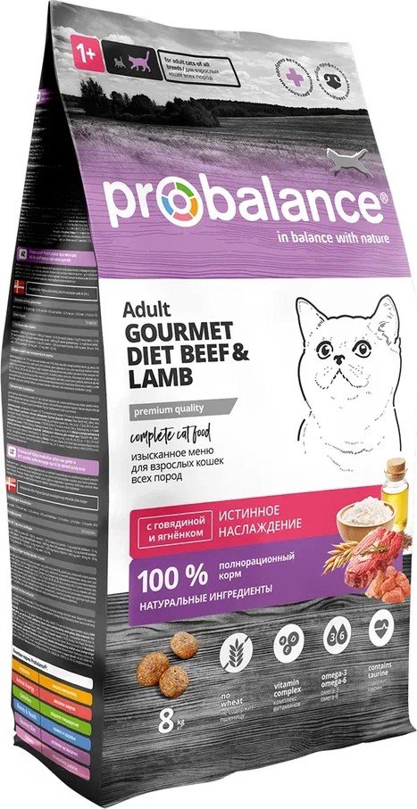 

Сухой корм для кошек Probalance Gourmet diet Корм сухой для взрослых кошек с говядиной и ягненком 8 кг
