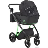 Универсальная коляска Adamex Cristiano Fluo (2 в 1, черный, рама черный/зеленый)