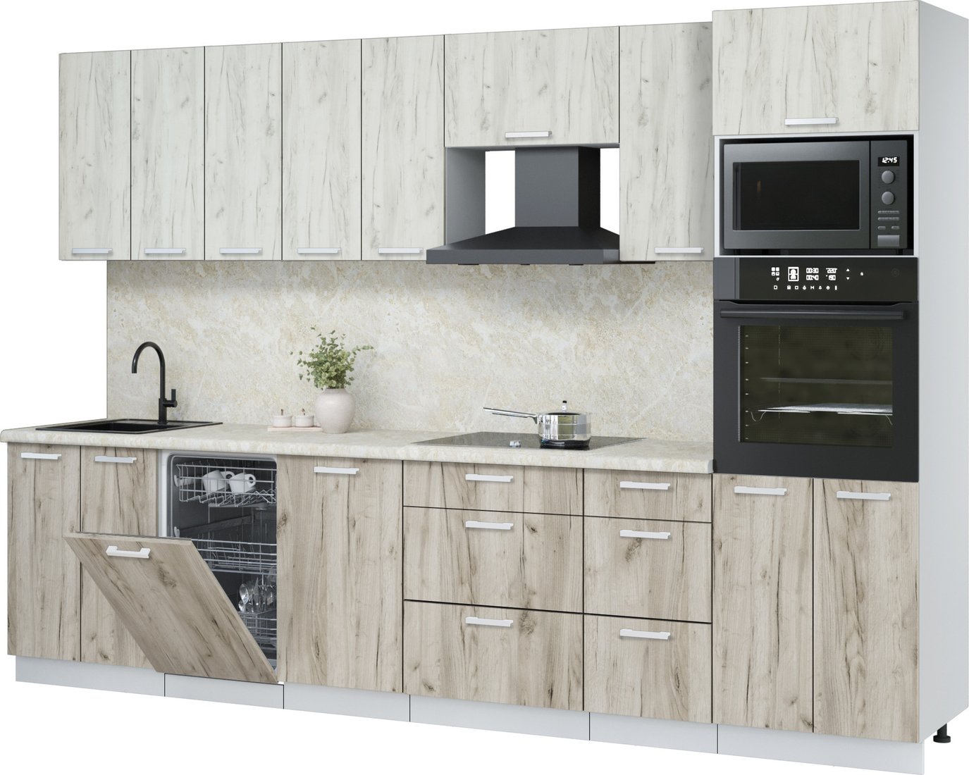 

Готовая кухня Интерлиния Мила Лайт 3.1-ПМ3 (дуб белый/дуб серый/опал светлый)