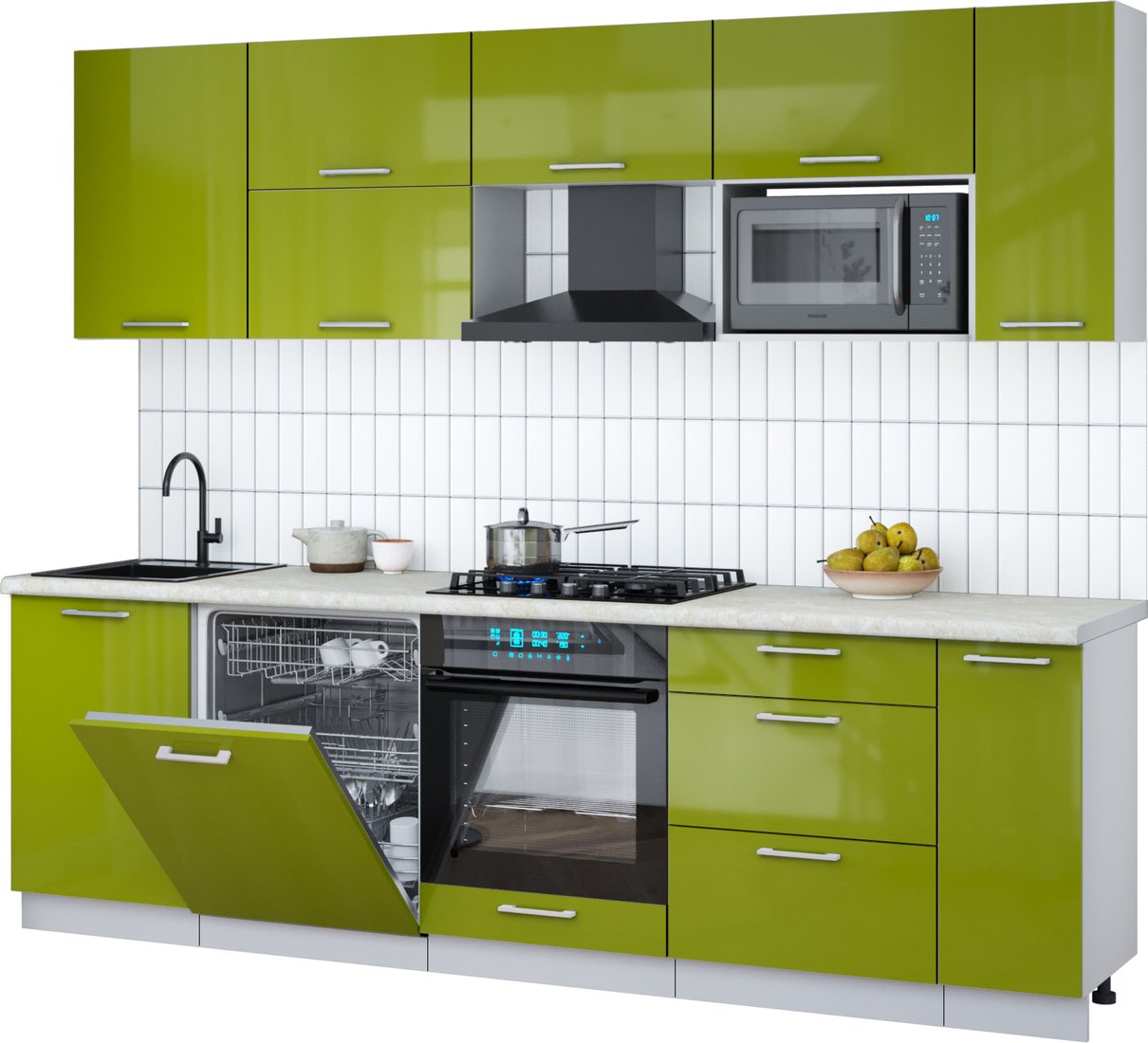 

Готовая кухня Интерлиния Мила Gloss 2.6-ПМ2 (яблоко глянец/яблоко глянец/опал светлый)