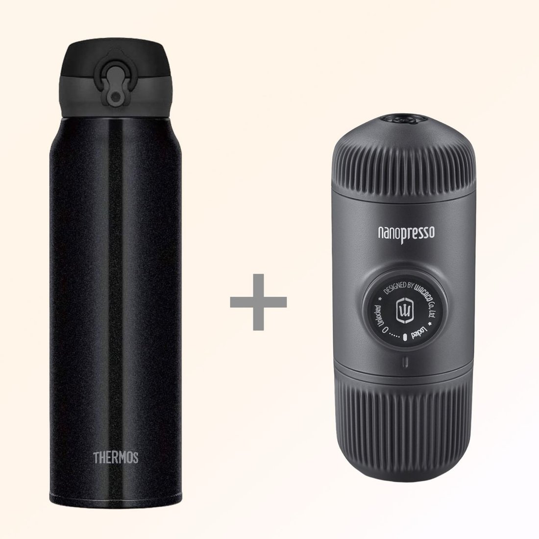 

Термокружка THERMOS JNL-754 PBK 750мл (черный) + Ручная кофеварка WACACO Nanopresso Grey