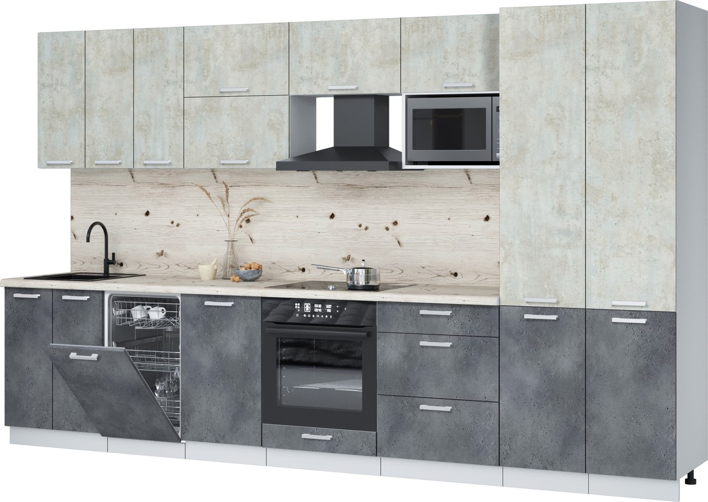 

Готовая кухня Интерлиния Мила Лайт 3.5-ПМ4 (бетон лайт/бетон портленд/бискайская сосна)