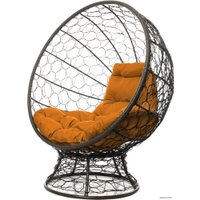 Кресло M-Group Кокос на подставке 11590207 (коричневый ротанг/оранжевая подушка)