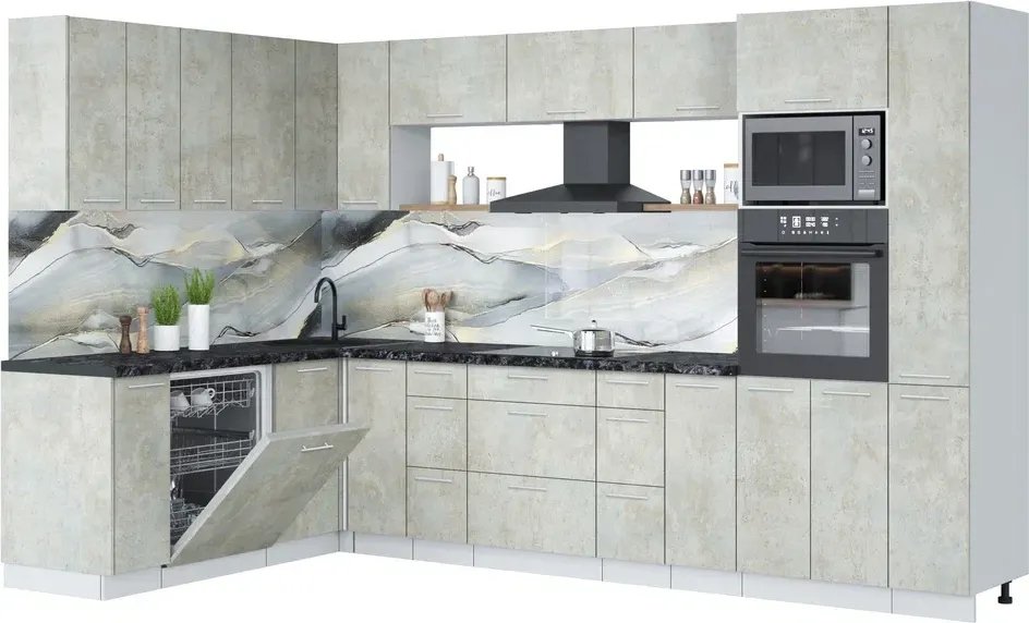 

Готовая кухня Интерлиния Мила Лайт 1.896х3.28 (бетон лайт/бетон лайт/кастилло темный)