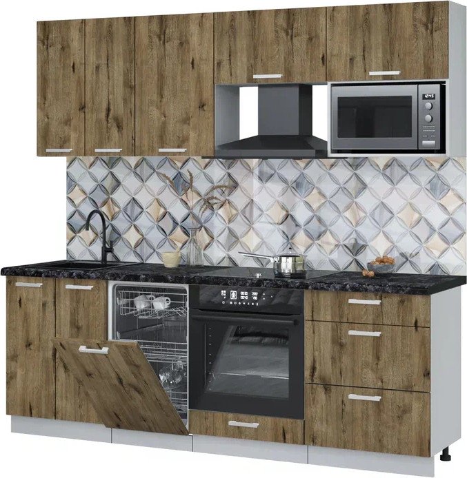 

Готовая кухня Интерлиния Мила Лайт 2.25-ПМ4 (дуб веллингтон/дуб веллингтон/кастилло темный)