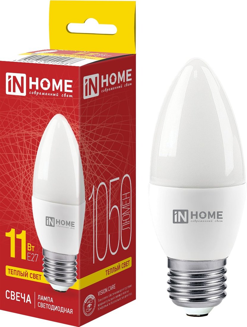

Светодиодная лампочка In Home LED-Свеча-VC 11 Вт 230В Е27 3000К 1050 Лм