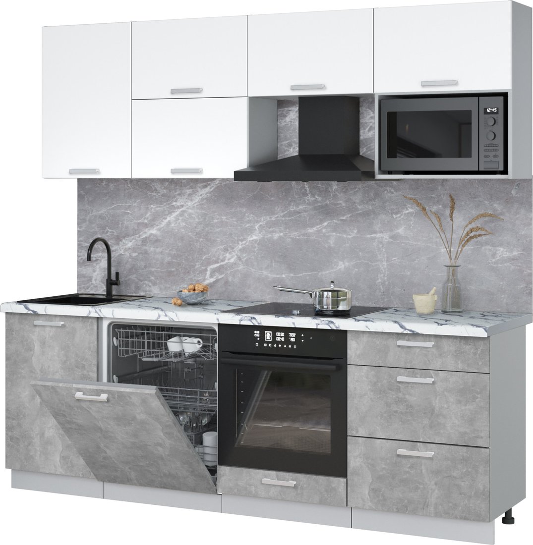 

Готовая кухня Интерлиния Мила Лайт 2.3-ПМ2 (белый платинум/бетон/белый гранит)