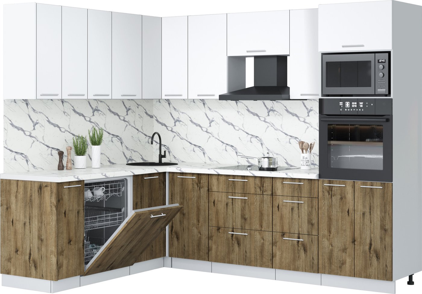 

Готовая кухня Интерлиния Мила Лайт 1.896х2.58 (белый платинум/дуб веллингтон/белый гранит)