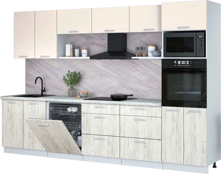 

Готовая кухня Интерлиния Мила Лайт 3.2-ПМ1 (персидский жемчуг/дуб белый/серый каспий)