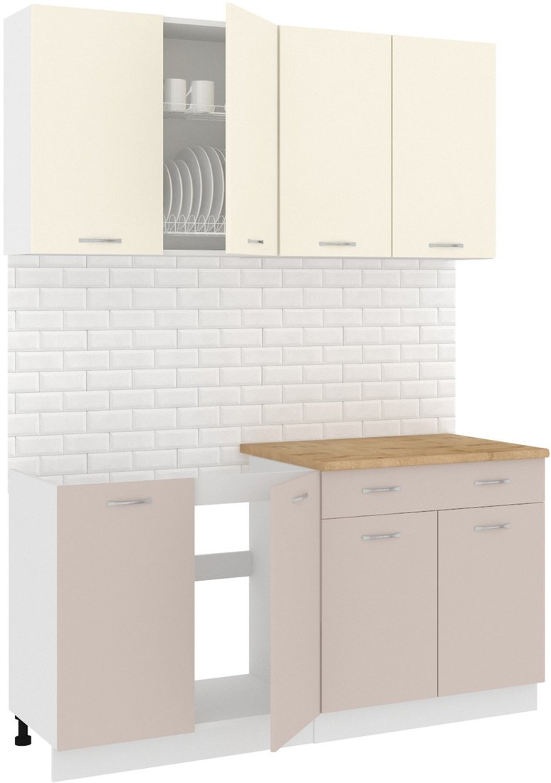 

Готовая кухня Кортекс-мебель Корнелия Лира-лайт 1.6м (крем/капучино/дуб бунратти)