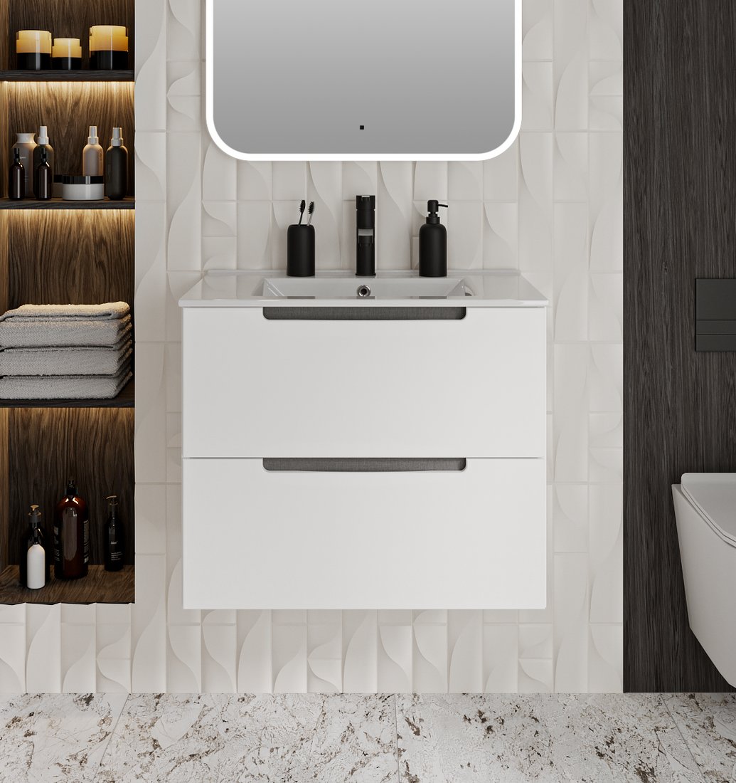 Runo Тумба под умывальник Лина 80 (подвесная, белый)