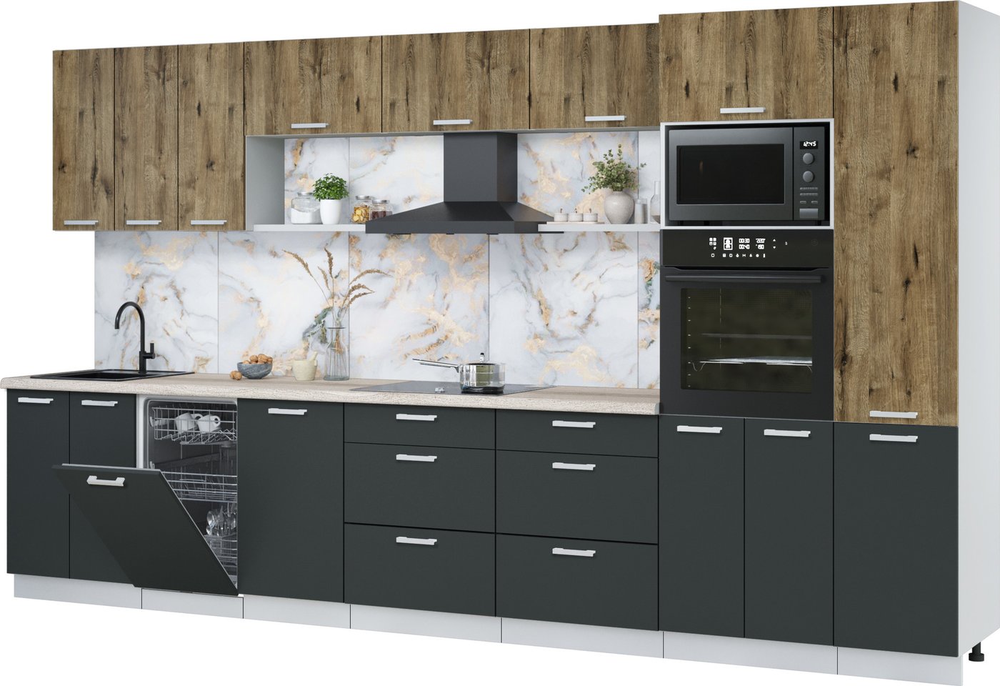 

Готовая кухня Интерлиния Мила Лайт 3.7-ПМ3 (дуб веллингтон/антрацит/травертин серый)