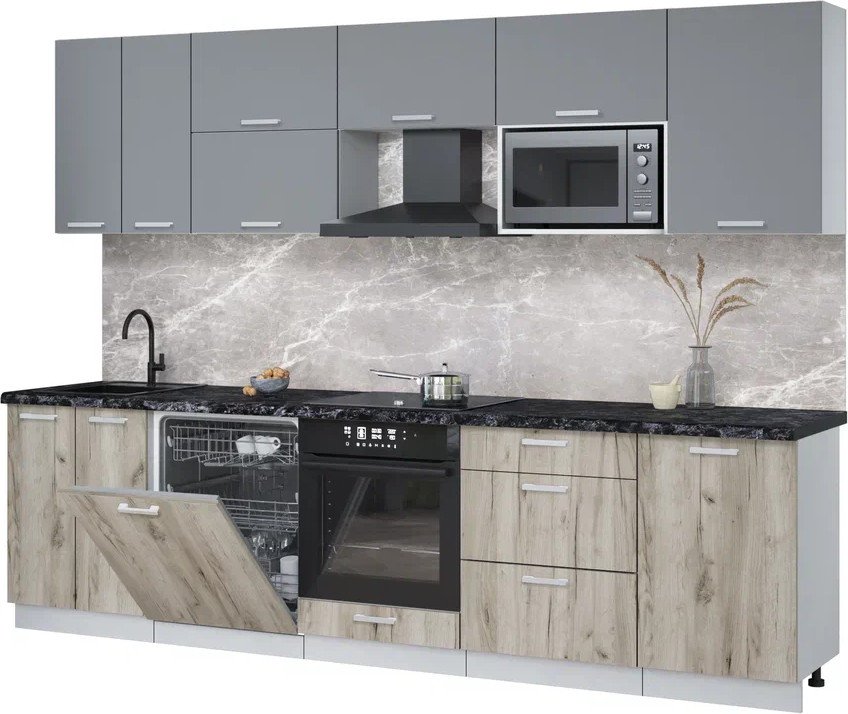 

Готовая кухня Интерлиния Мила Лайт 2.9-ПМ2 (серебро/дуб серый/кастилло темный)