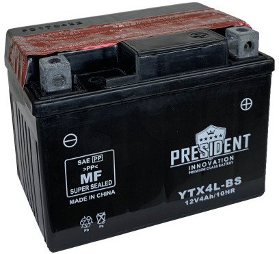 

Мотоциклетный аккумулятор President YTX4L-BS MF (4 А·ч)