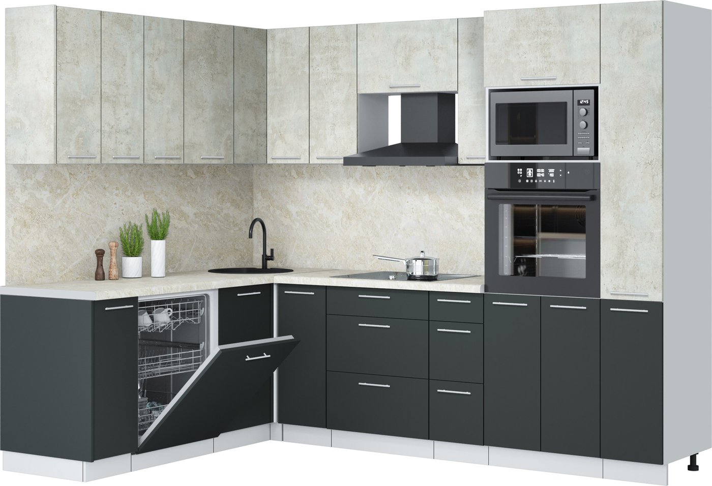 

Готовая кухня Интерлиния Мила Лайт 1.896х2.68 (бетон лайт/антрацит/опал светлый)