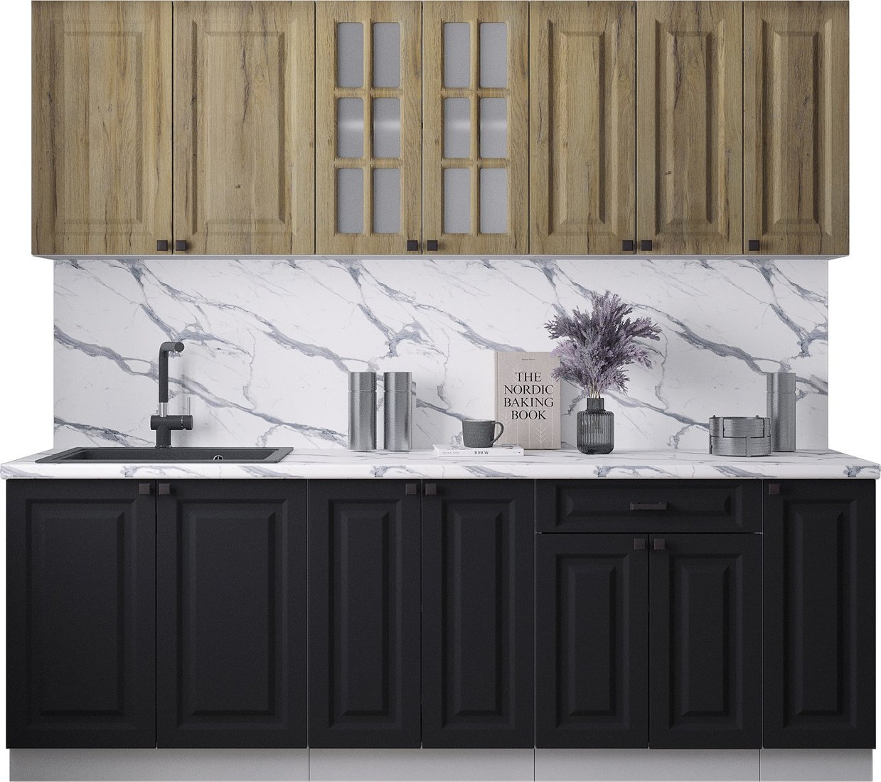 

Готовая кухня Интерлиния Мила Деко 2.3Б (черный/дуб вотан/белый гранит)