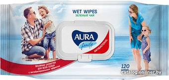 Влажные салфетки Aura для всей семьи с антибактериальным эффектом big-pack с крышкой (120 шт)