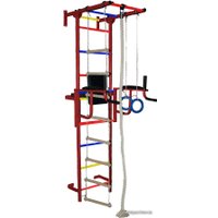 Детский спортивный комплекс Крепыш пристенный с брусьями (ПВХ покрытие, бордовый/разноцветный)