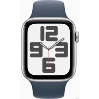 Умные часы Apple Watch SE 2 44 мм (алюминиевый корпус, серебристый/грозовой синий, спортивный силиконовый ремешок S/M)