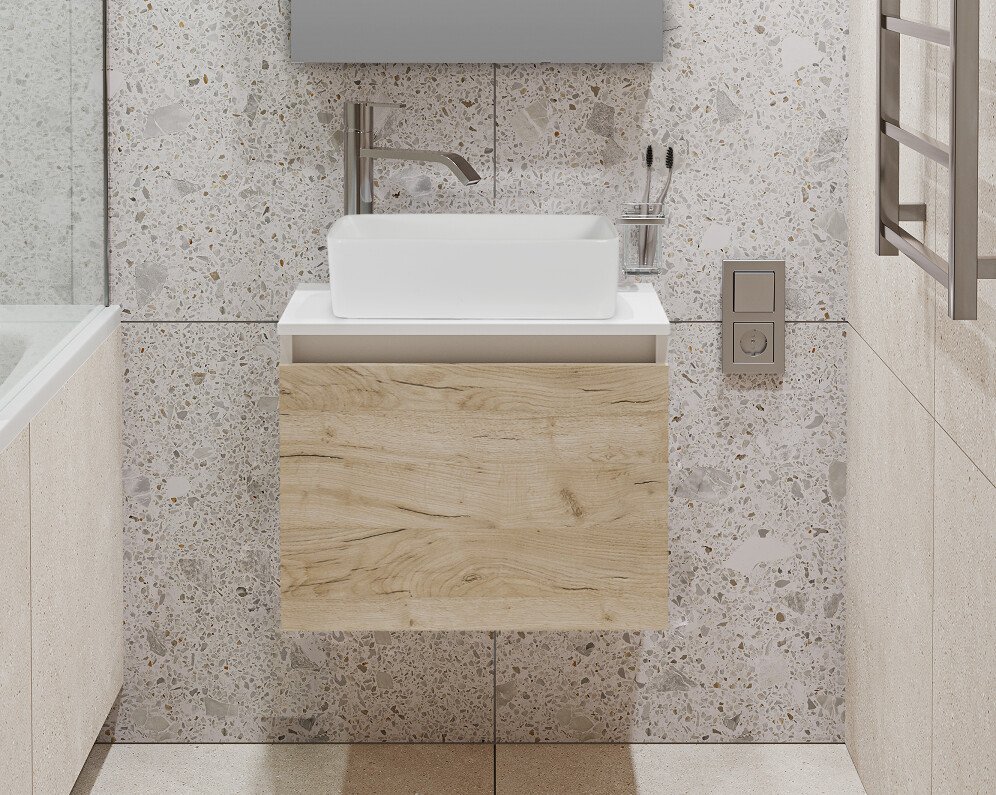 

Runo Тумба под умывальник Бари 50 (подвесная, крафт дуб)