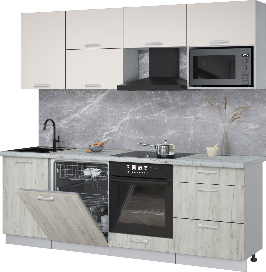 

Готовая кухня Интерлиния Мила Лайт 2.3-ПМ2 (персидский жемчуг/дуб белый/серый каспий)