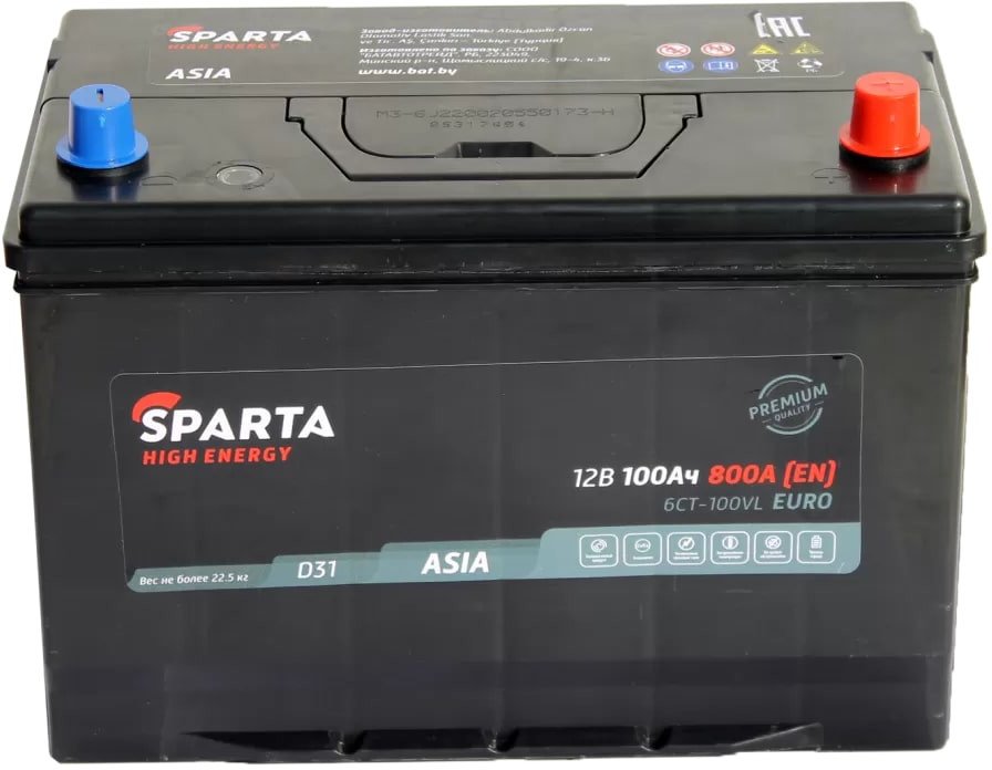 

Автомобильный аккумулятор Sparta High Energy Asia 6СТ-100 Евро 800A (100 А·ч)