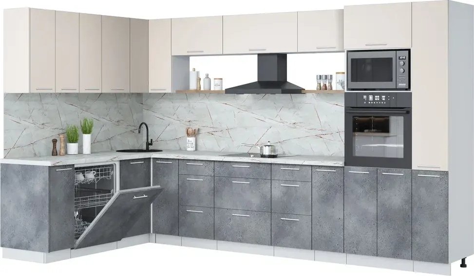 

Готовая кухня Интерлиния Мила Лайт 1.896х3.48 (персидский жемчуг/бетон портленд/серый каспий)