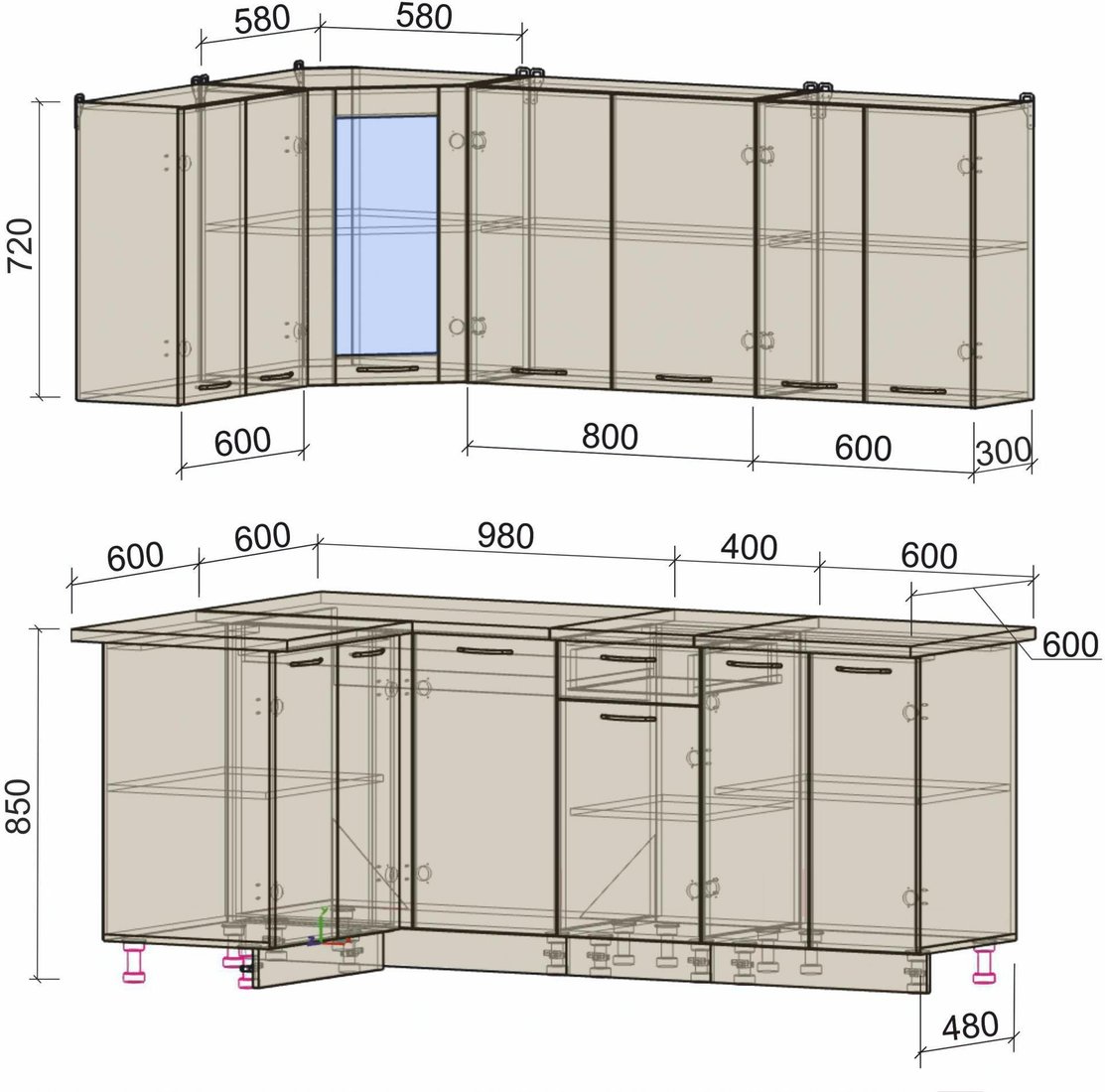 

Готовая кухня Интерлиния Мила 12x20 (антрацит/серебро)