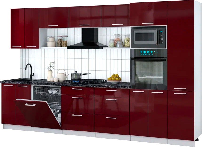 

Готовая кухня Интерлиния Мила Gloss 3.4-ПМ1 (бордовый глянец/бордовый глянец/кастилло темный)