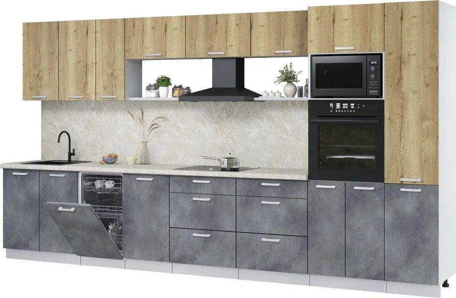 

Готовая кухня Интерлиния Мила Лайт 3.9-ПМ3 (дуб золотой/бетон портленд/опал светлый)