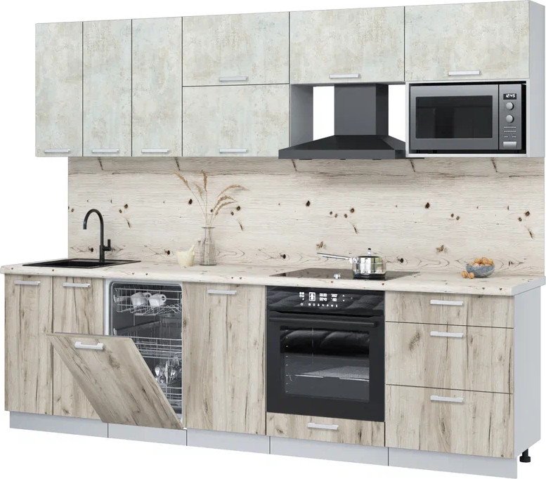 

Готовая кухня Интерлиния Мила Лайт 2.7-ПМ4 (бетон лайт/дуб серый/бискайская сосна)