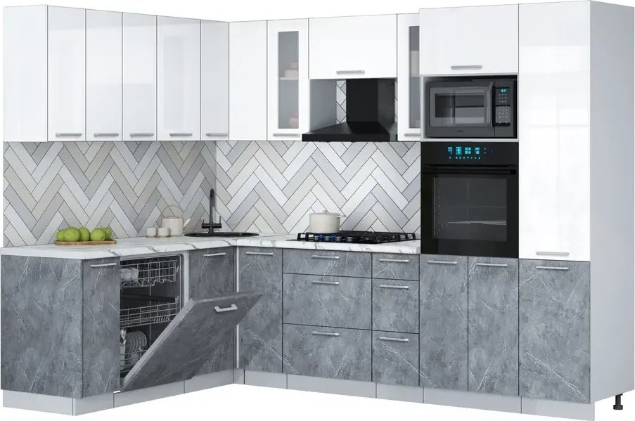 

Готовая кухня Интерлиния Мила Gloss 1.896х2.78 (керамика/белый глянец/белый гранит)