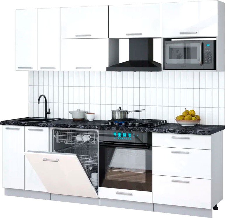 

Готовая кухня Интерлиния Мила Gloss 2.4-ПМ2 (белый глянец/белый глянец/кастилло темный)