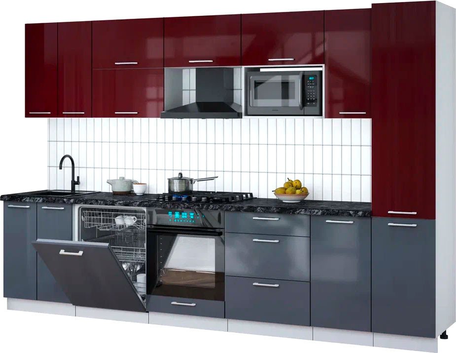 

Готовая кухня Интерлиния Мила Gloss 3.2-ПМ2 (асфальт глянец/бордовый глянец/кастилло темный)