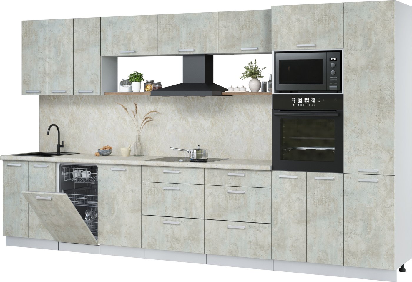 

Готовая кухня Интерлиния Мила Лайт 3.7-ПМ3 (бетон лайт/бетон лайт/опал светлый)