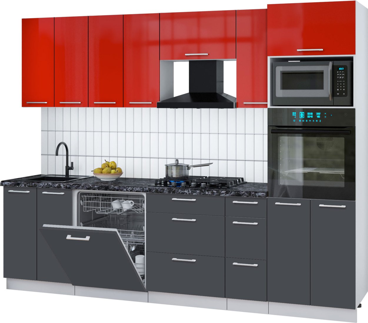 

Готовая кухня Интерлиния Мила Gloss 2.7-ПМ1 (пепел/красный глянец/кастилло темный)