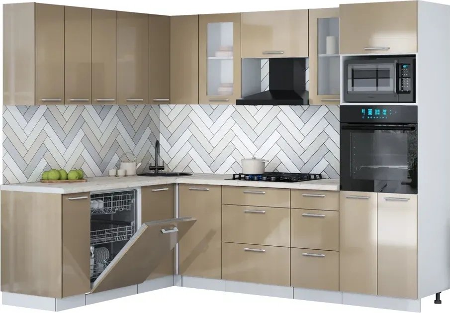 

Готовая кухня Интерлиния Мила Gloss 1.896х2.58 (капучино глянец/капучино глянец/бискайская сосна)