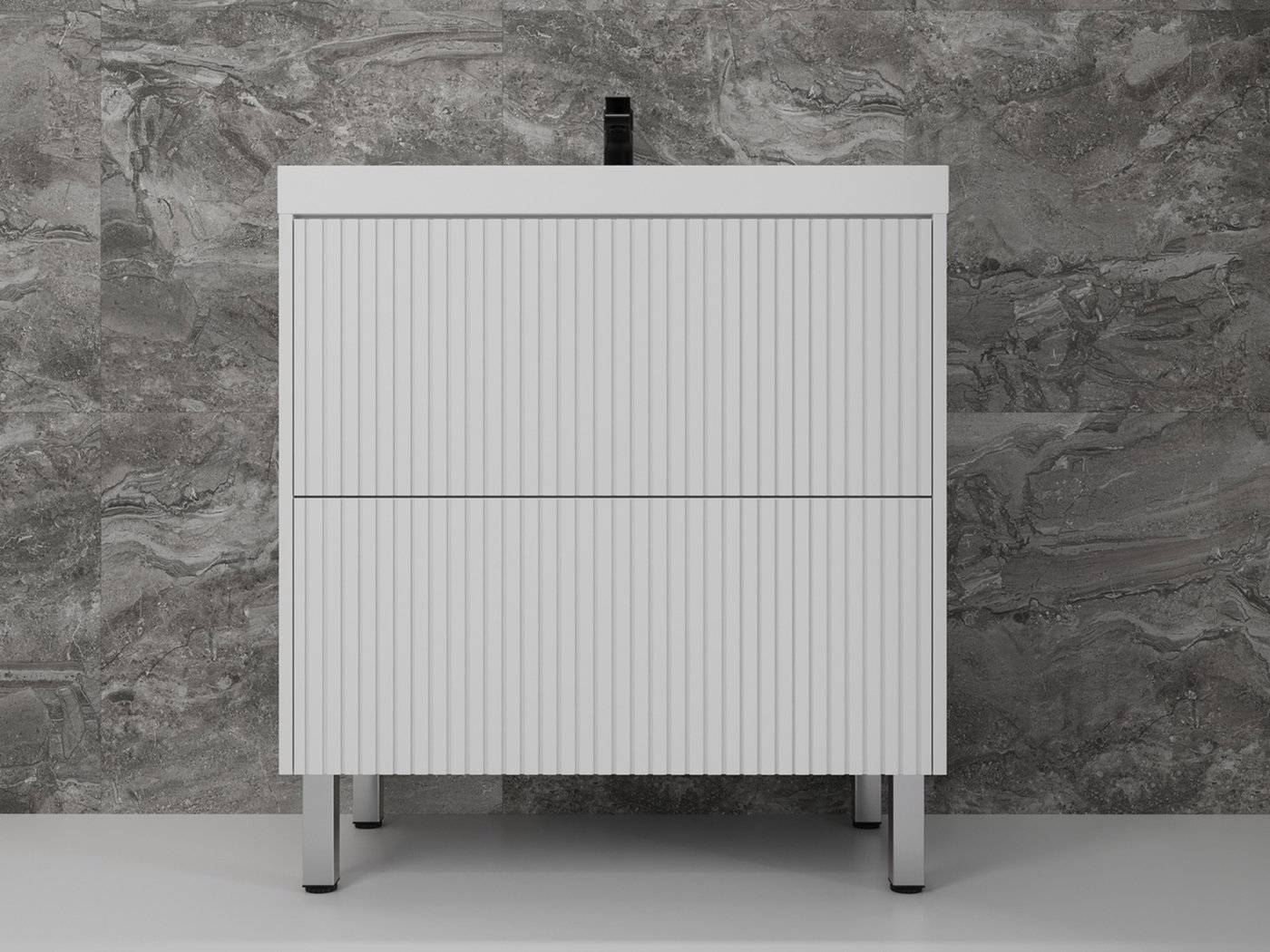 Symbolite Тумба под умывальник Стокгольм 80 Classic Push 2 ящика (белый рифленый софт)