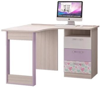 Стол MLK Адель угловой (ясень шимо светлый/ирис/белый с фотопечатью)